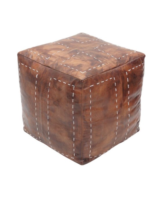 VintageGrid Leather Pouffe