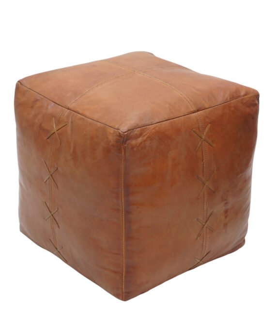 Heritage Cross-Stitch Leather Pouf