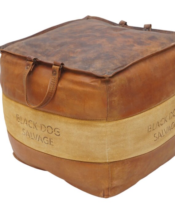 Black Dog Salvage Vintage Leather Pouf