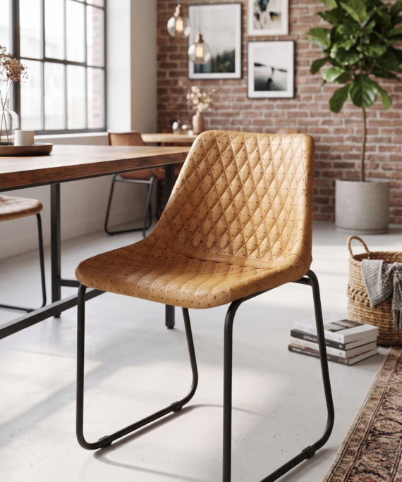 Diamond Quilted Leather Dining Chair