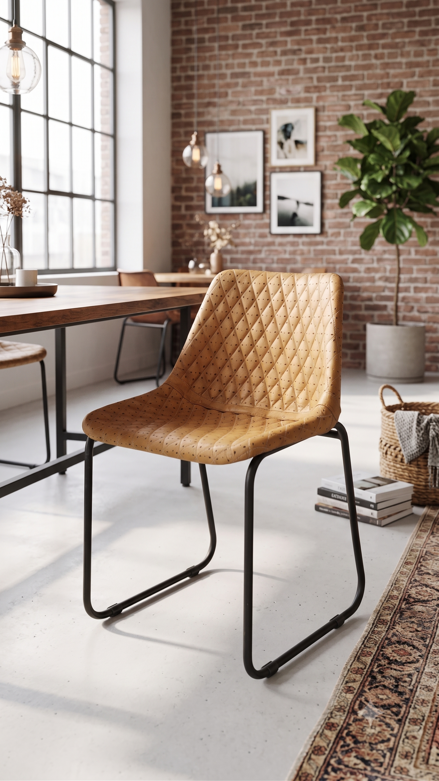 Diamond Quilted Leather Dining Chair