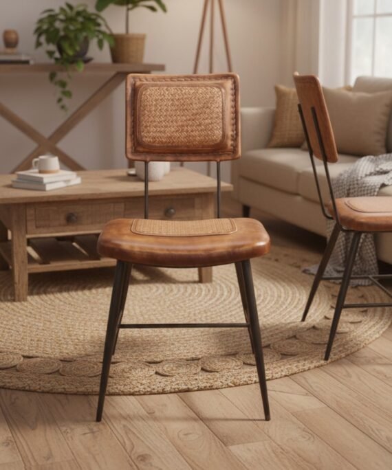 Cane & Leather Dining Chair