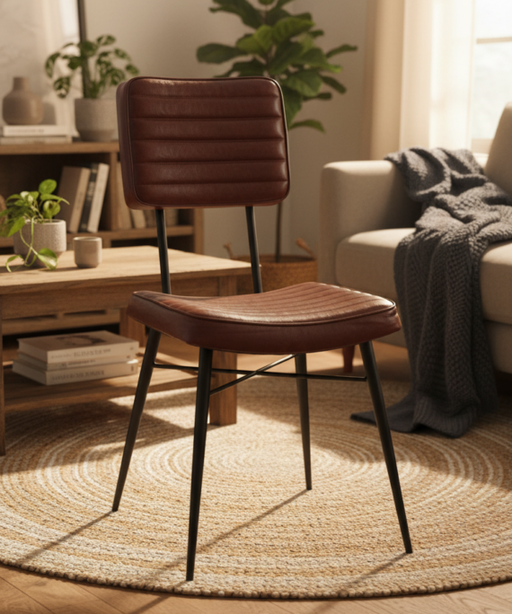 Classic Ribbed Leather Dining Chair