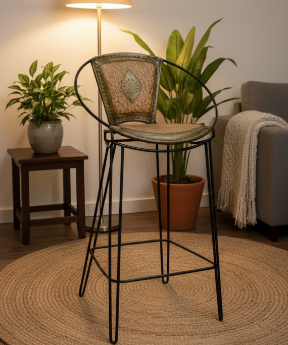 Artisan Cane & Leather Bar Chair
