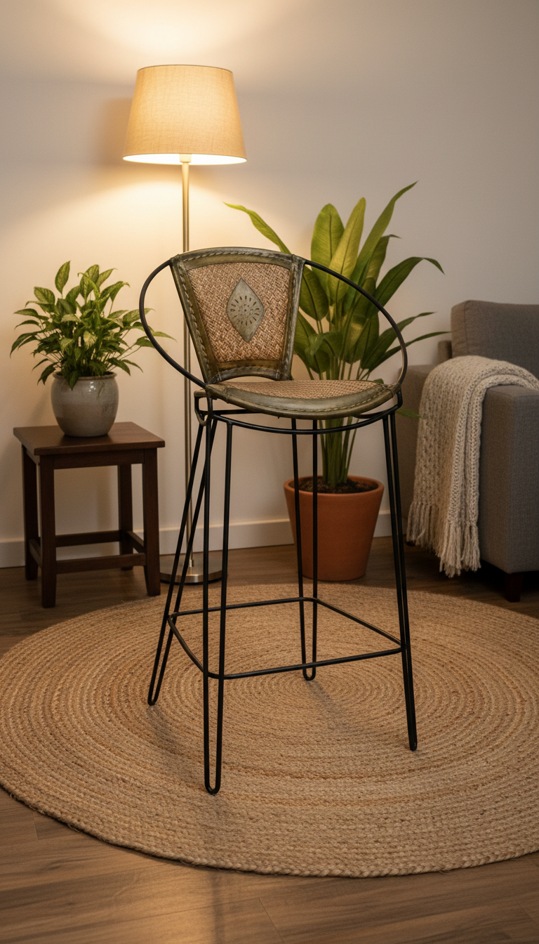Artisan Cane & Leather Bar Chair