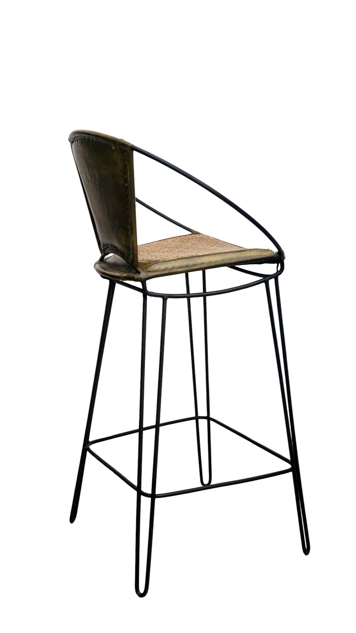 Artisan Cane & Leather Bar Chair - Image 4