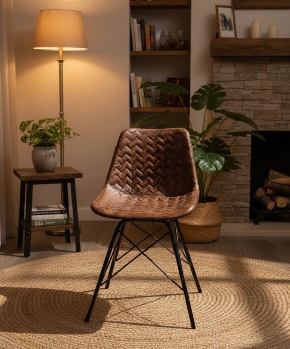 Herringbone Leather Dining Chair