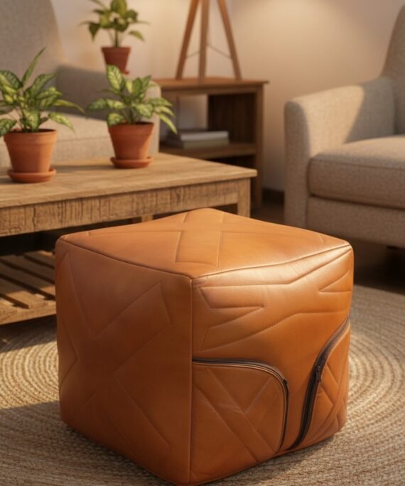 Geo Leather Storage Ottoman