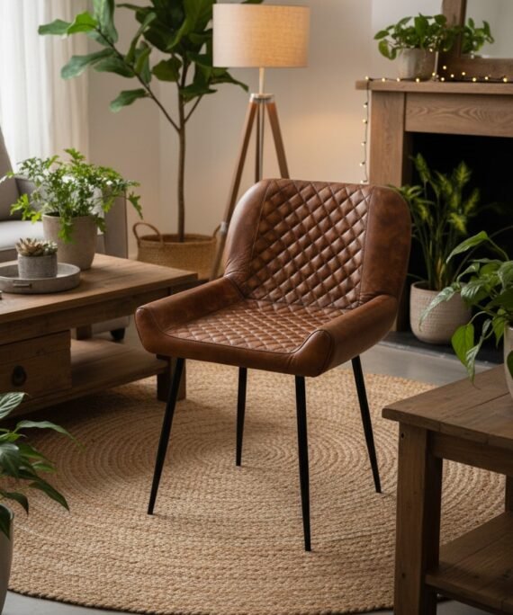 Diamond Quilted Leather Dining Arm Chair