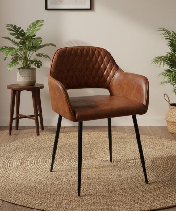 Diamond Quilted Leather Barrel Dining Arm Chair