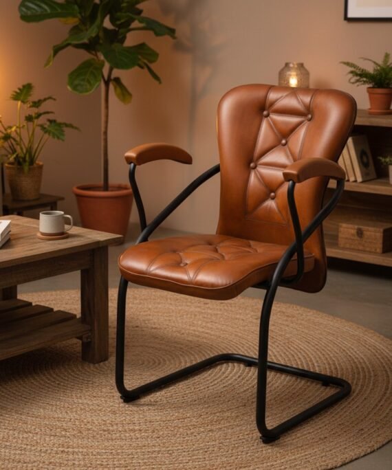 Tufted Leather Cantilever Visitor Chair