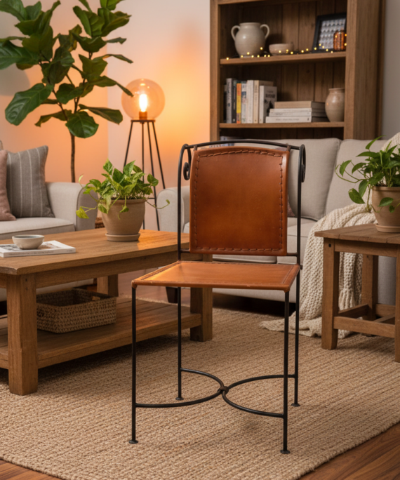 Industrial Leather Dining Chair with Iron Frame