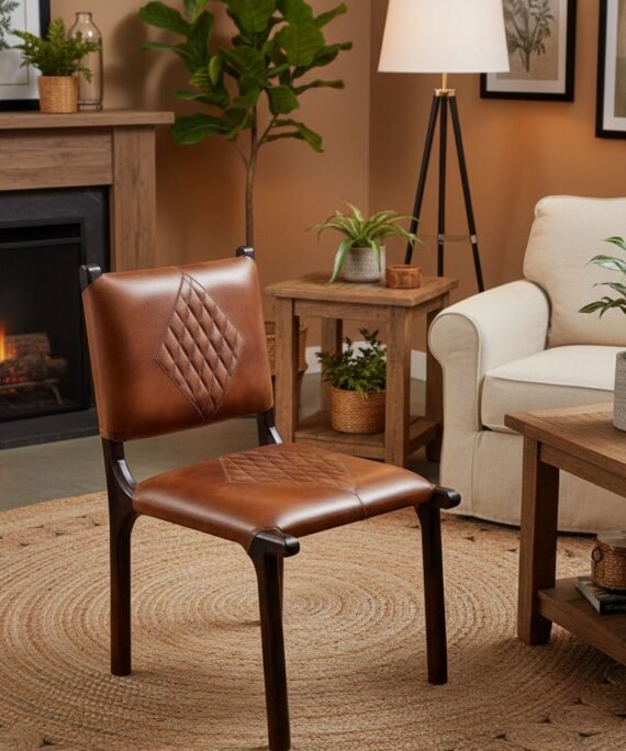 Diamond Quilted Leather Wooden Dining Chair