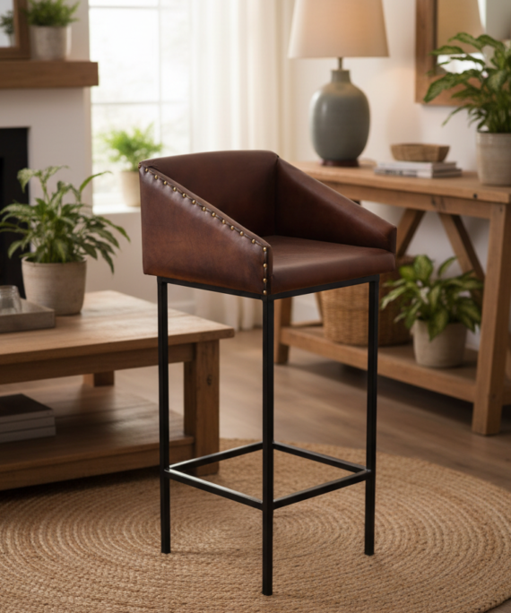 Premium Leather Bar Chair with Armrests