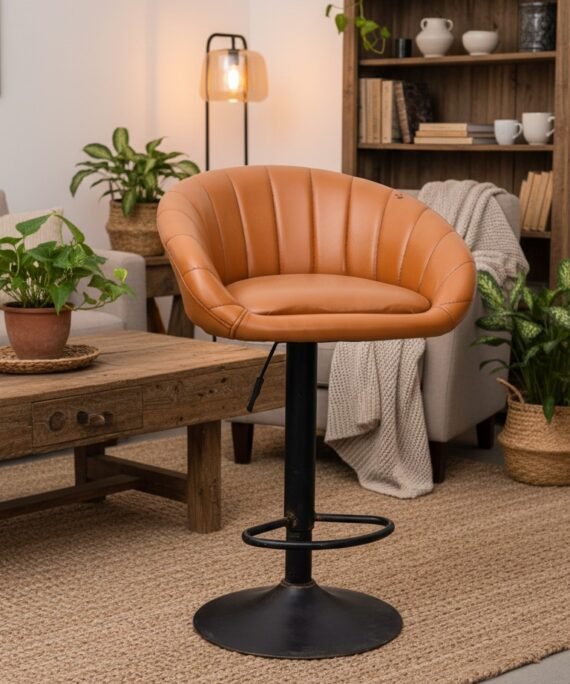 Swivel Leather Bar Chair with Pedestal Base