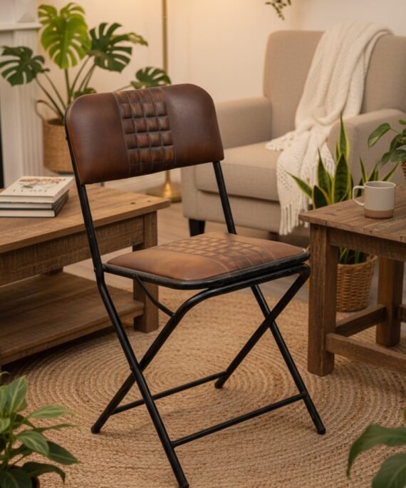Foldable Leather Chair with Iron Frame